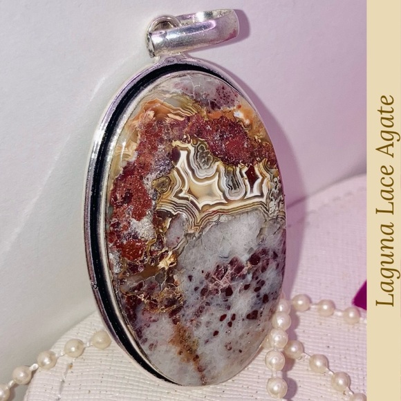 Laguna Lace Agate Gemstone Handmade Pendant Necklace - Picture 3 of 6